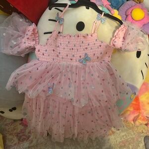 Girls butterfly pink off the shoulder dress size 5/6 beautiful birthday party